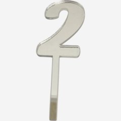 Топпер декоративный акриловый "Цифра 2" Серебро 9,5х3 см 