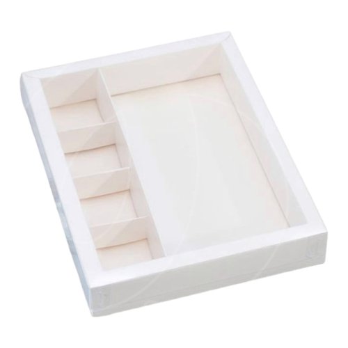 Коробка на 4 конфеты и шоколадную плитку с окном белая "КУ-766  КУ-00766 "