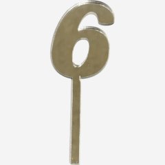 Топпер декоративный акриловый "Цифра 6" Серебро 9,5х3 см 