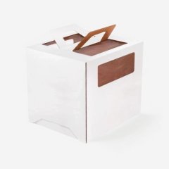 Коробка для торта с ручкой и окном белая 28х28х30 см 