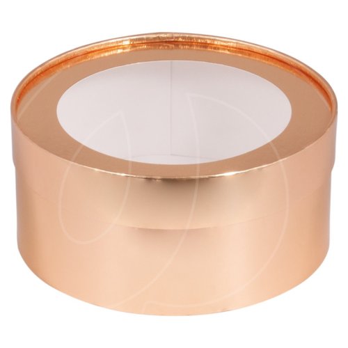 Коробка для сладостей с окном круглая золото 16х7 см 070402