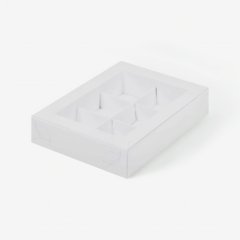 Коробка на 6 конфет с прозрачной крышкой белая 15,5х11,5х3 см 051041 ф