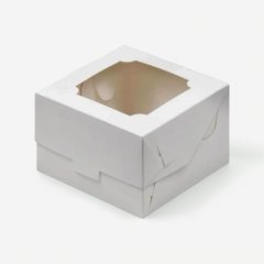 Коробка для бенто-торта с окном белая 16х16х8 см 070620 ф