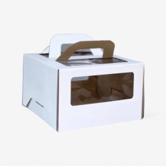 Коробка для торта с окном и ручкой белая 22х22х14 см 22214
