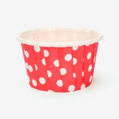 Капсула бумажная с подворотом Красная в белый горошек D50 H40 1 шт Б-23