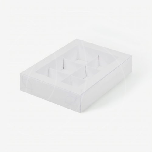Коробка на 6 конфет с прозрачной крышкой белая 15,5х11,5х3 см 051041 ф