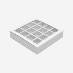 Коробка на 16 конфет с окном белая 17,7х17,7х3,7 см КУ-236 